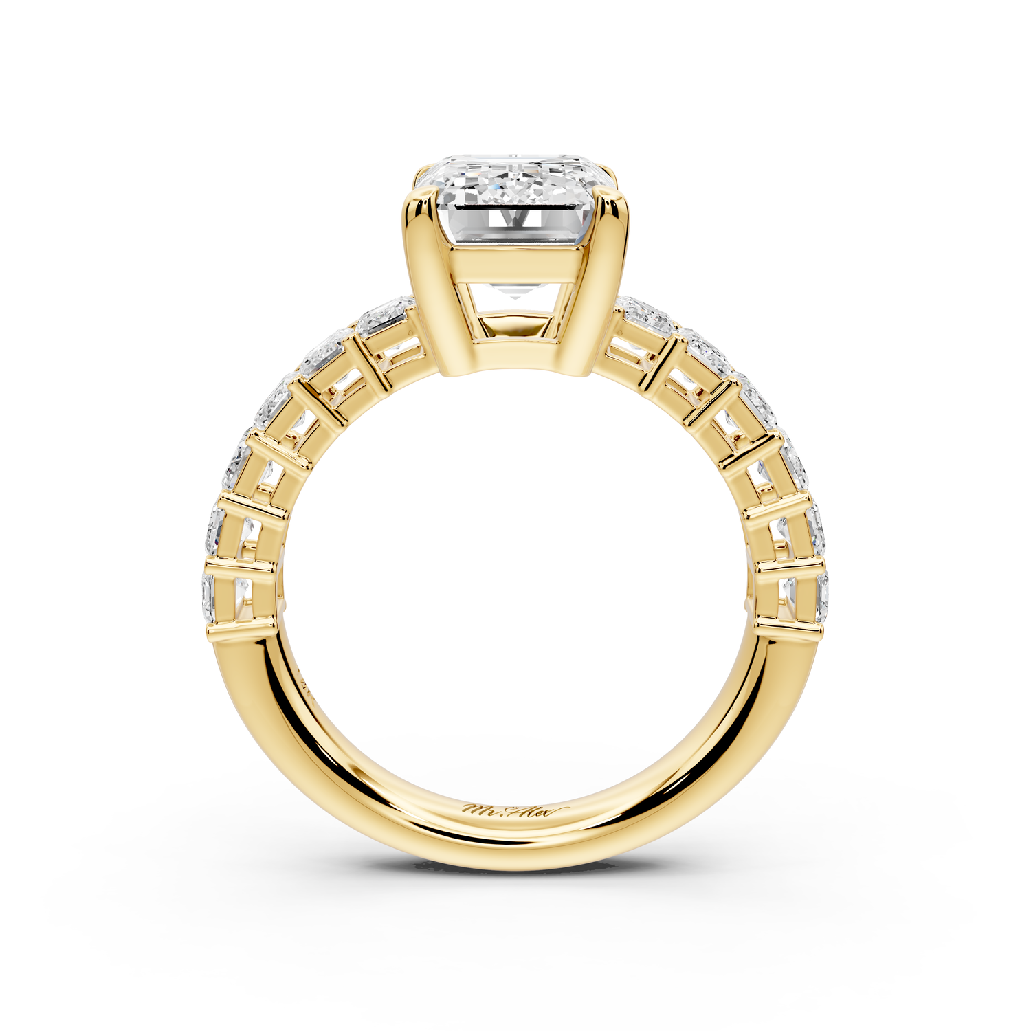 Violetta - 3ct 14k yellow gold emerald diamond with emerald cut accent stones engagement ring