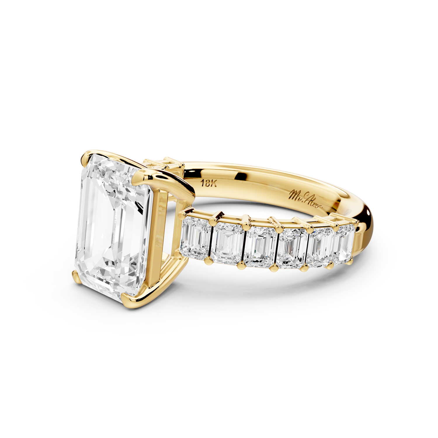 Violetta - 3ct 14k yellow gold emerald diamond with emerald cut accent stones engagement ring