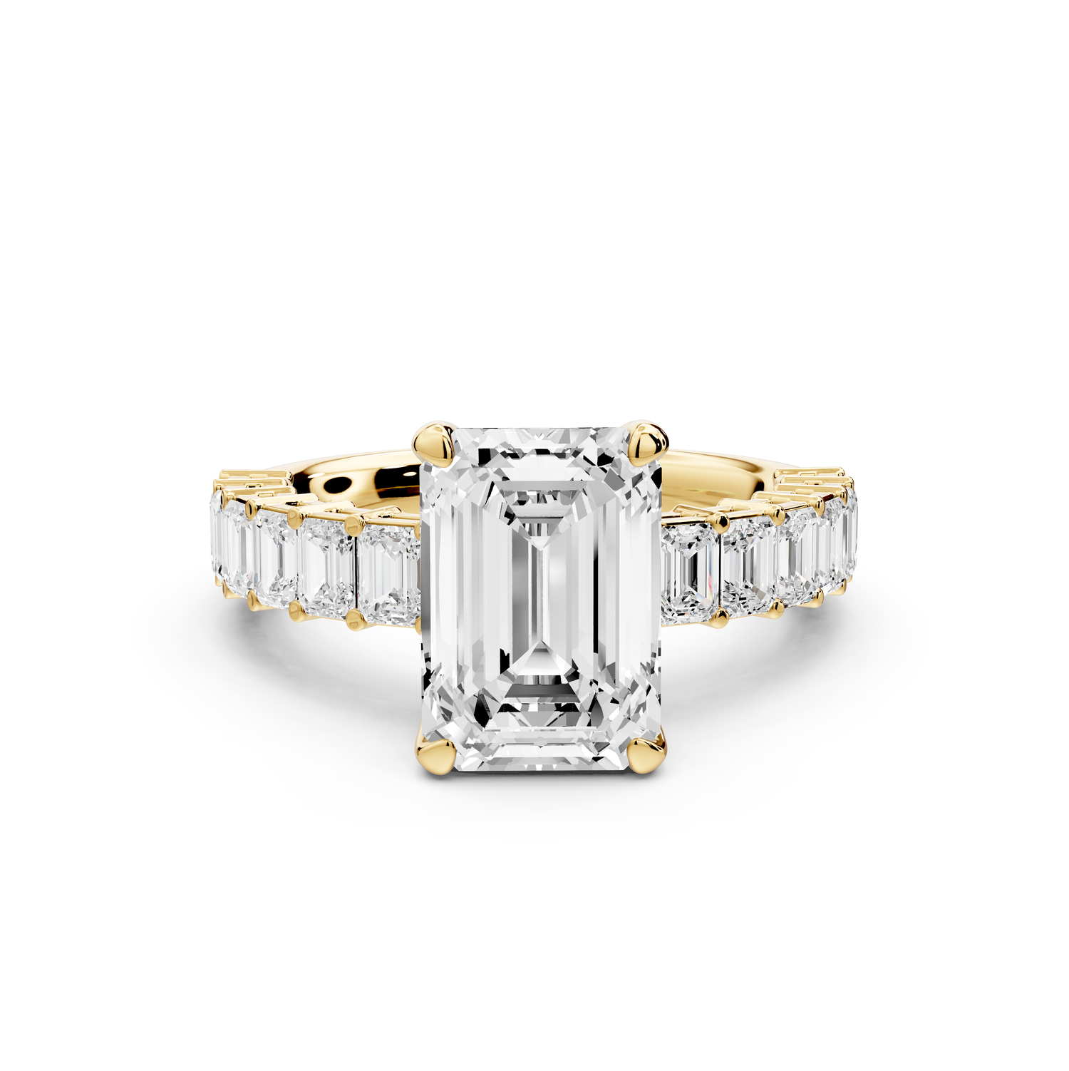 Violetta - 3ct 14k yellow gold emerald diamond with emerald cut accent stones engagement ring