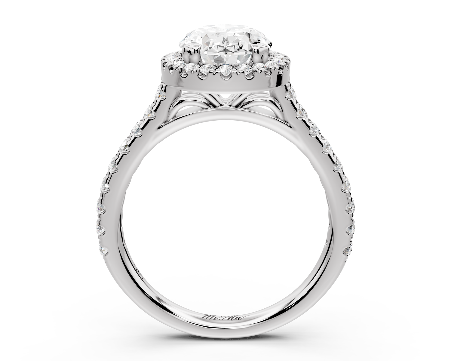 Marcella - 2ct 14k white gold oval halo double talon prong cathedral Pavé engagement ring