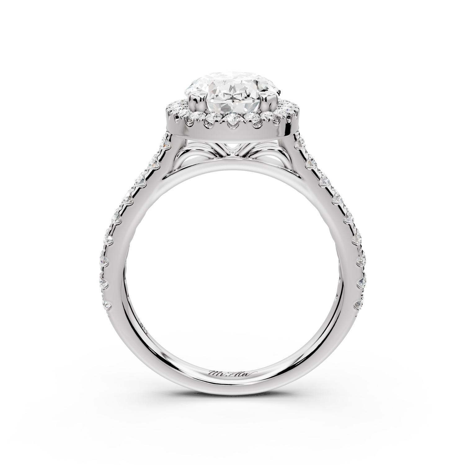 Marcella - 2ct 14k white gold oval halo double talon prong cathedral Pavé engagement ring