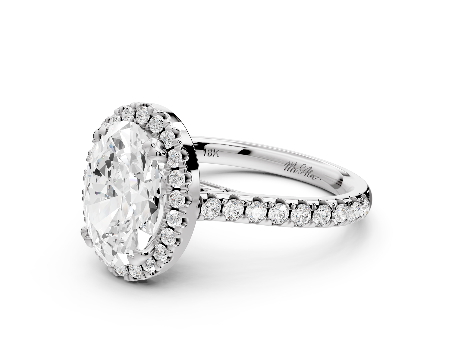 Marcella - 2ct 14k white gold oval halo double talon prong cathedral Pavé engagement ring
