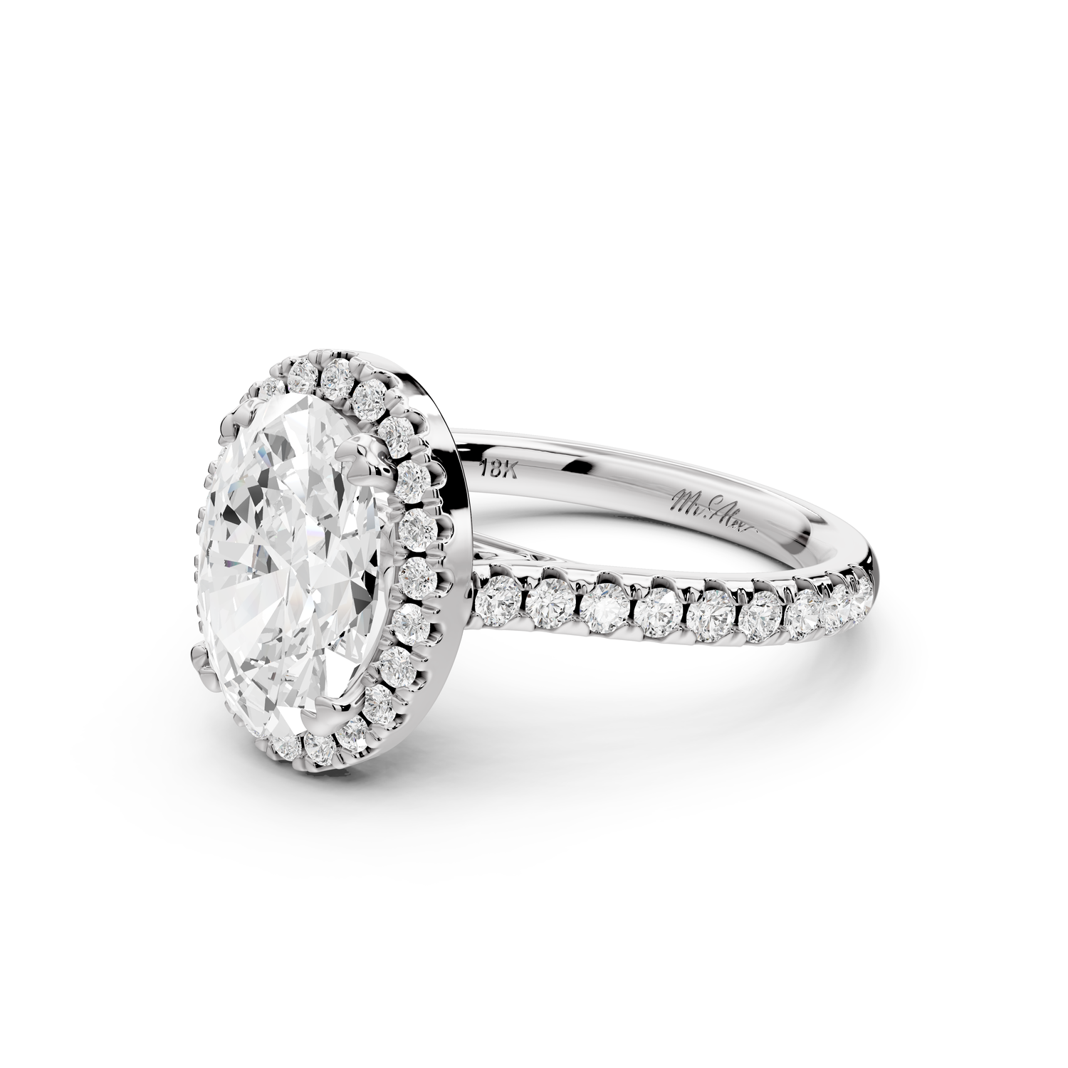 Marcella - 2ct 14k white gold oval halo double talon prong cathedral Pavé engagement ring