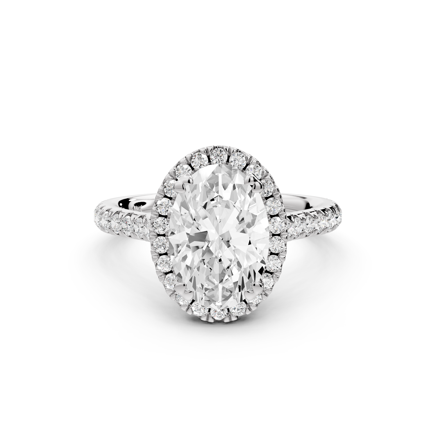 Marcella - 2ct 14k white gold oval halo double talon prong cathedral Pavé engagement ring