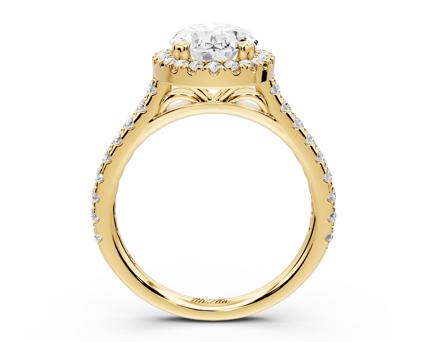 Marcella - 2ct 14k yellow gold oval halo double talon prong cathedral Pavé engagement ring