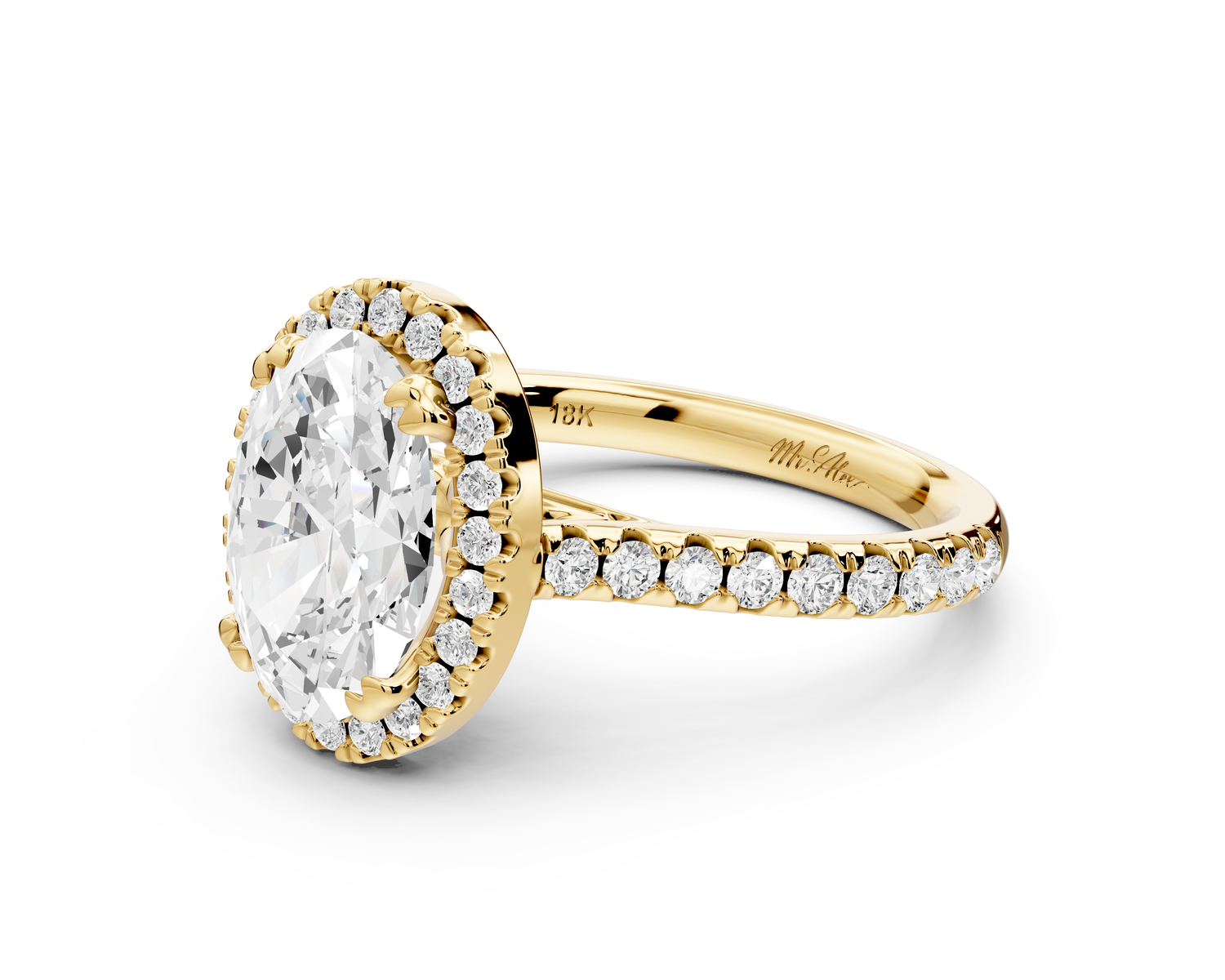 Marcella - 2ct 14k yellow gold oval halo double talon prong cathedral Pavé engagement ring