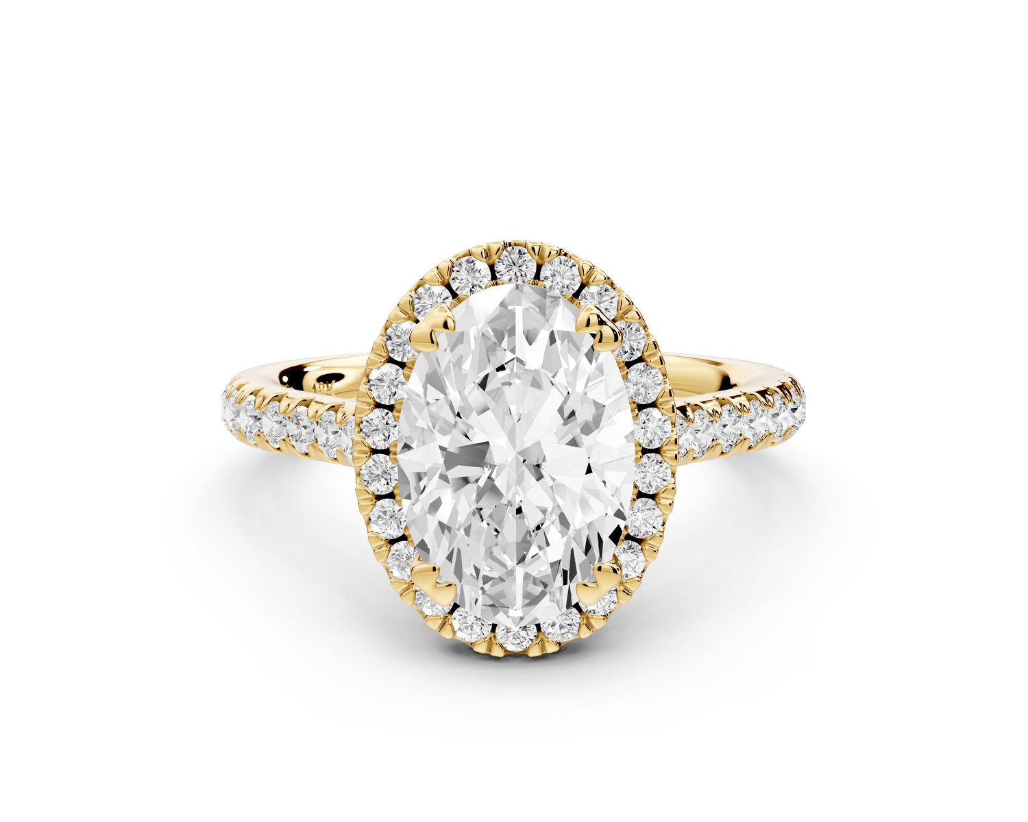 Marcella - 2ct 14k yellow gold oval halo double talon prong cathedral Pavé engagement ring