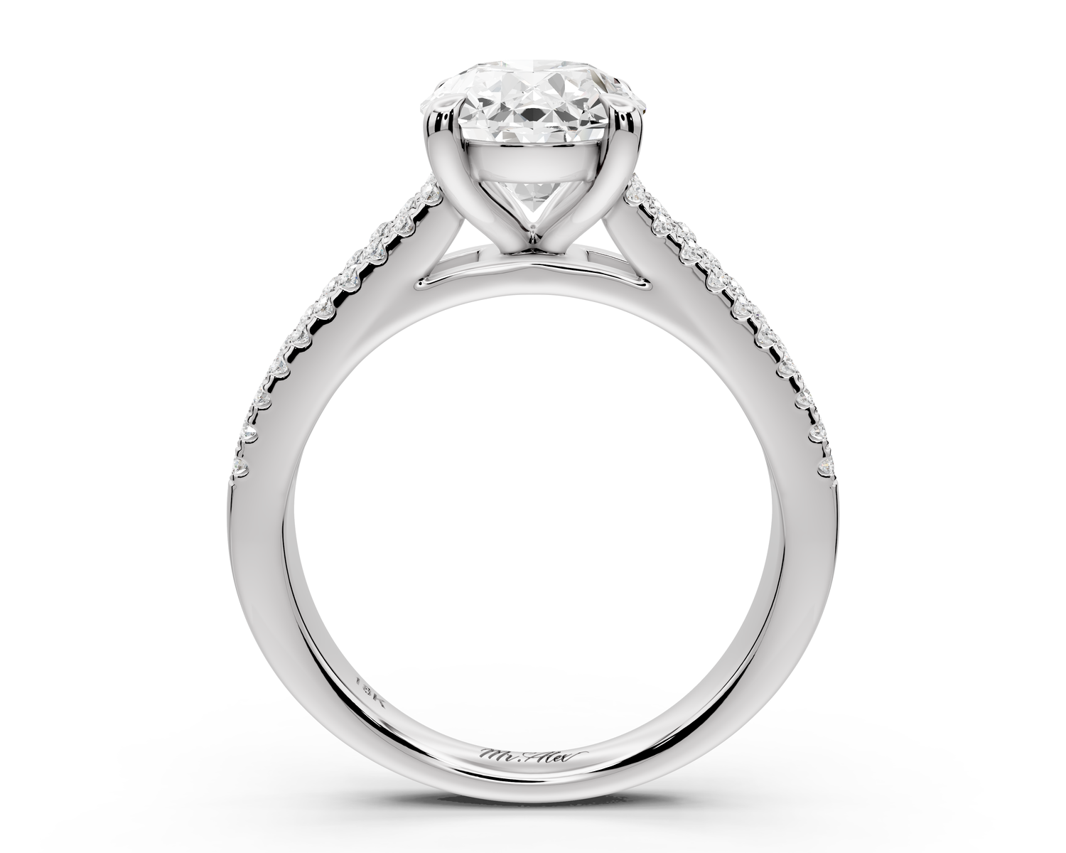 Estelle - 2ct 14k white gold oval diamond with emerald and round cut accent stones half band cathedral engagamengt ring