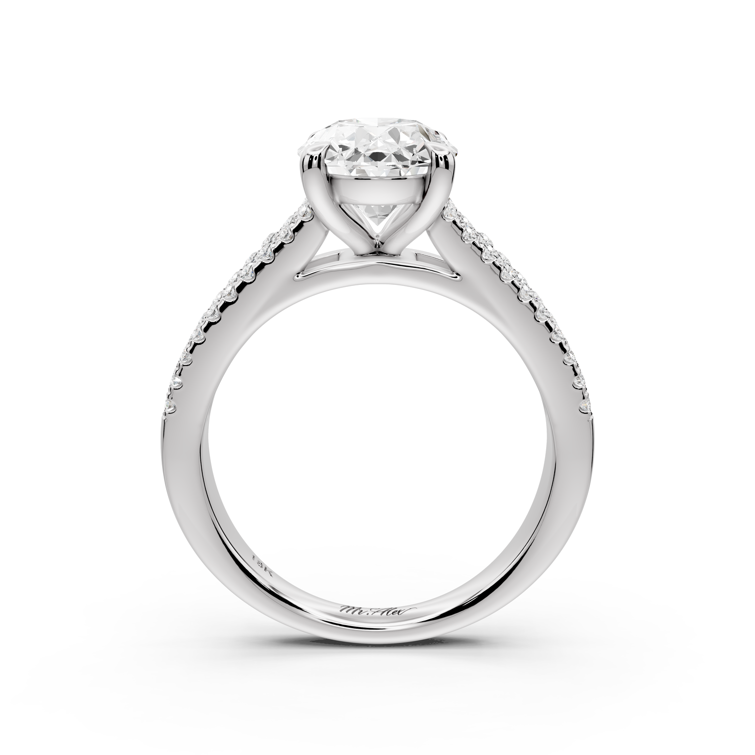 Estelle - 2ct 14k white gold oval diamond with emerald and round cut accent stones half band cathedral engagement ring