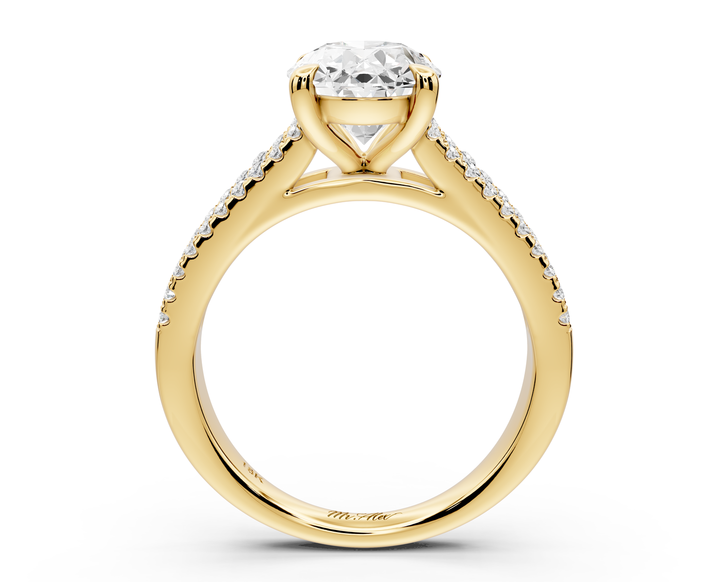 Estelle - 2ct 14k yellow gold oval diamond with emerald and round cut accent stones half band cathedral engagamengt ring
