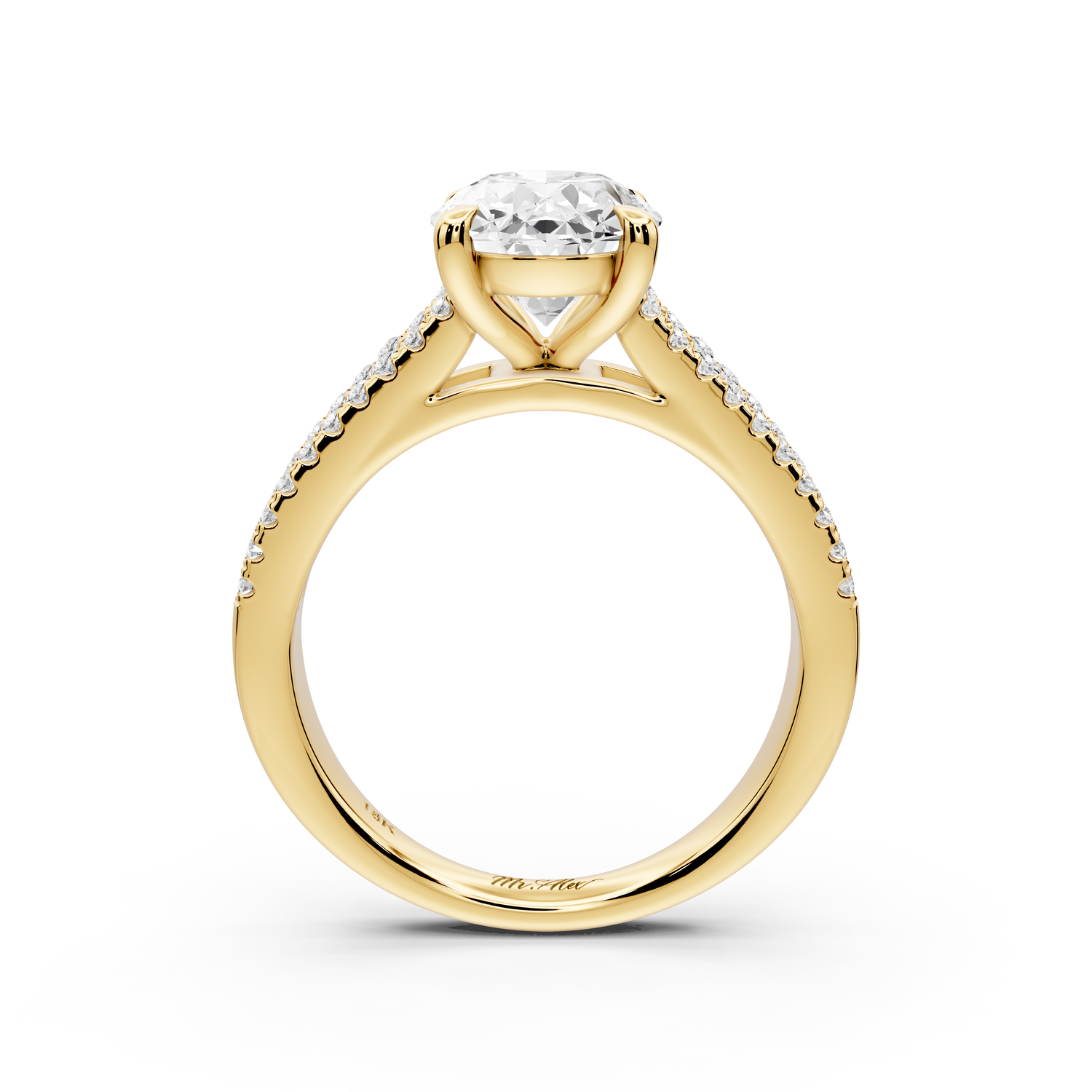 Estelle - 2ct 14k yellow gold oval diamond with emerald and round cut accent stones half band cathedral engagement ring