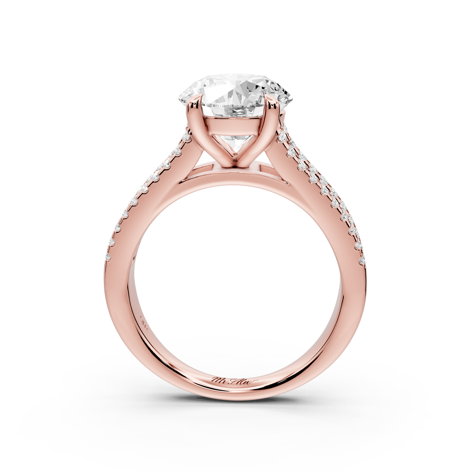 Estelle - 2ct 14k rose gold round diamond with emerald and round cut accent stones half band cathedral engagement ring