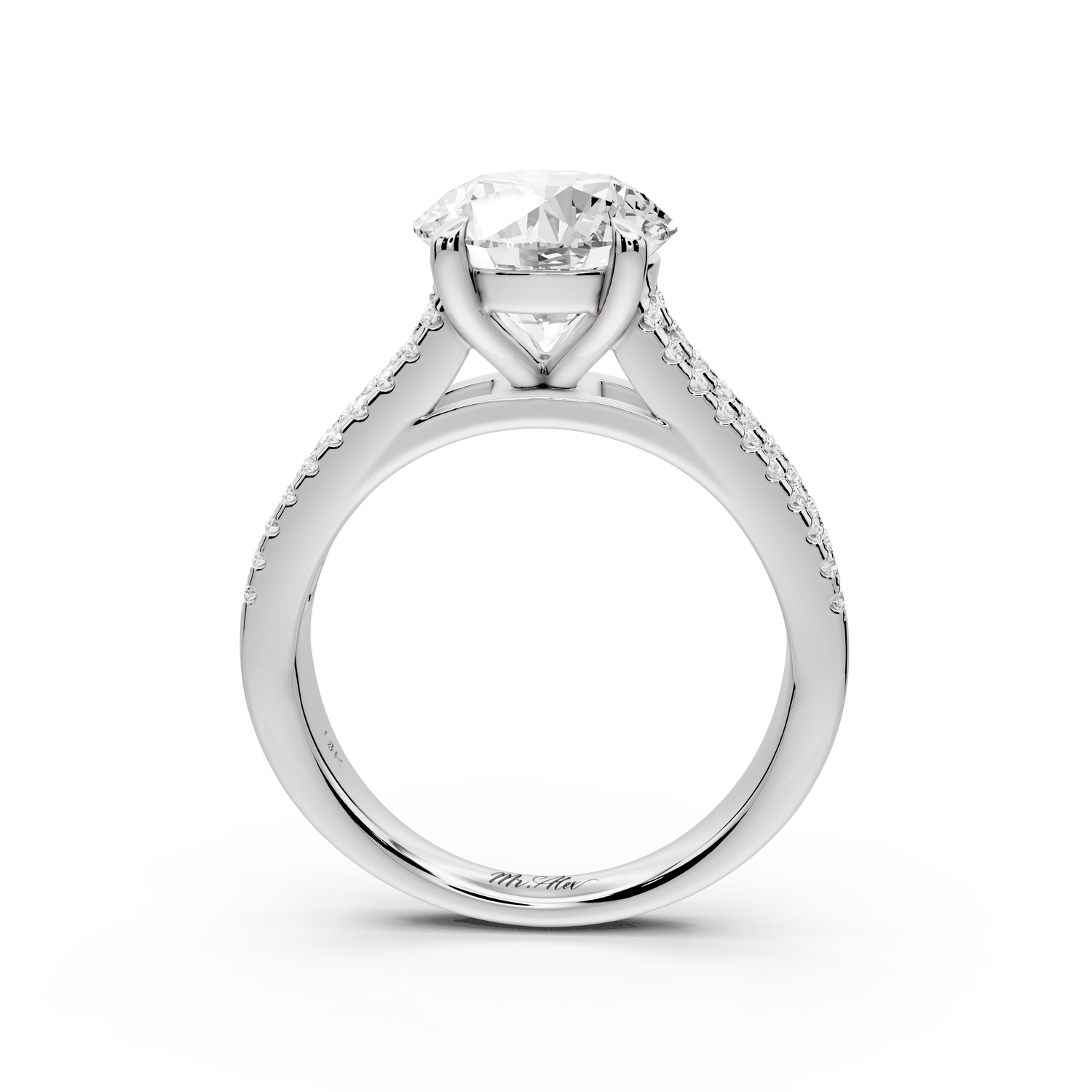 Estelle - 2ct 14k white gold round diamond with emerald and round cut accent stones half band cathedral engagement ring