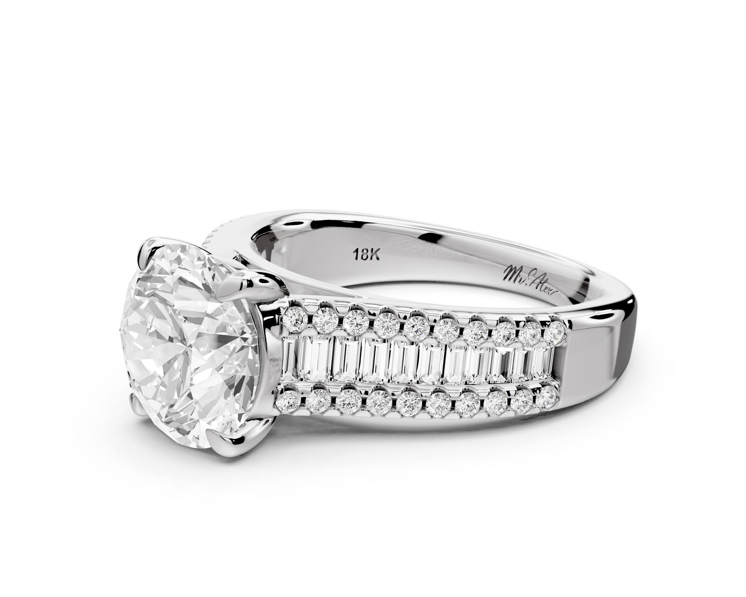 Estelle - 2ct 14k white gold round diamond with emerald and round cut accent stones half band cathedral engagamengt ring