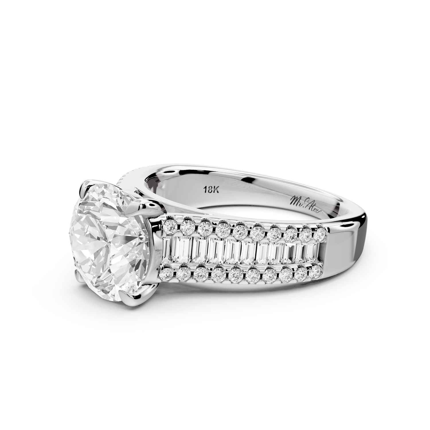 Estelle - 2ct 14k white gold round diamond with emerald and round cut accent stones half band cathedral engagement ring
