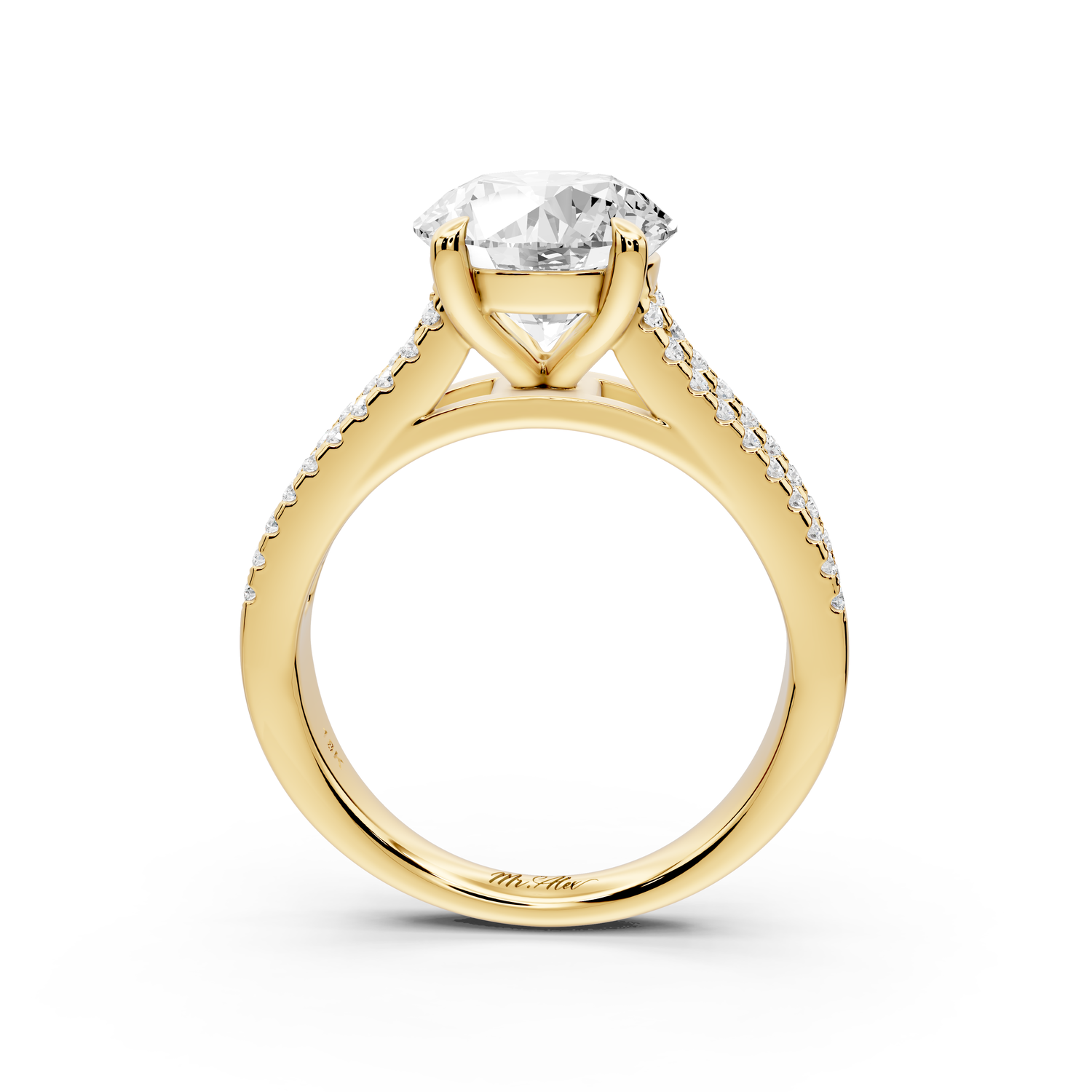 Estelle - 2ct 14k yellow gold round diamond with emerald and round cut accent stones half band cathedral engagement ring