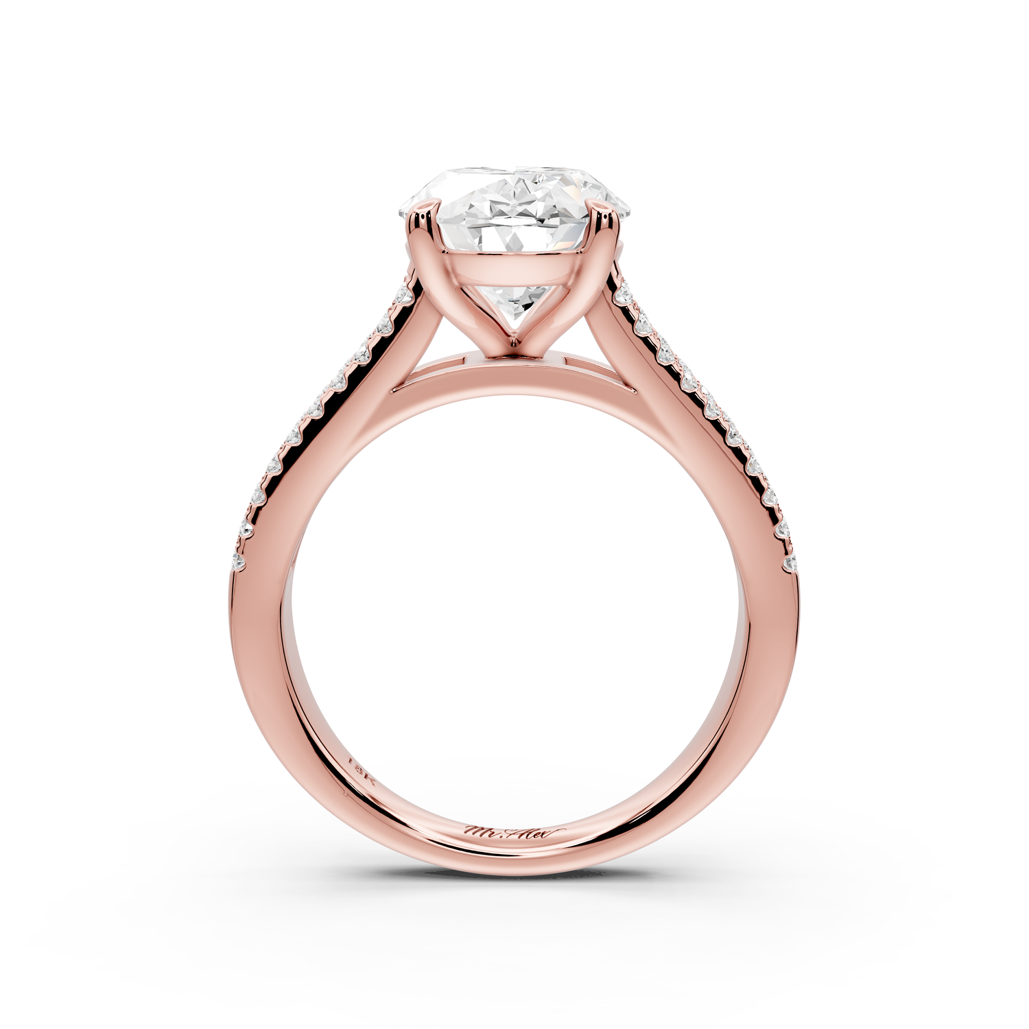 Estelle - 3ct 14k rose gold oval diamond with emerald and round cut accent stones half band cathedral engagement ring