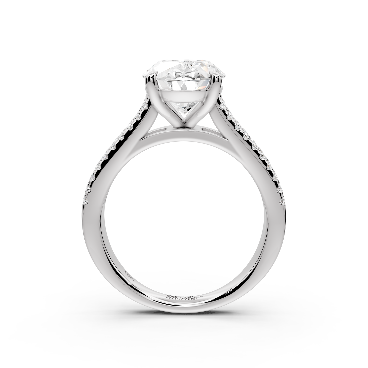 Estelle - 3ct 14k white gold oval diamond with emerald and round cut accent stones half band cathedral engagement ring