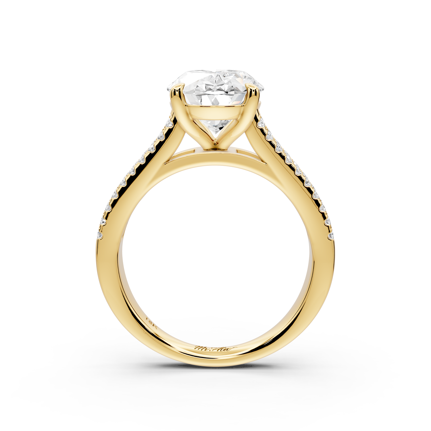 Estelle - 3ct 14k yellow gold oval diamond with emerald and round cut accent stones half band cathedral engagement ring