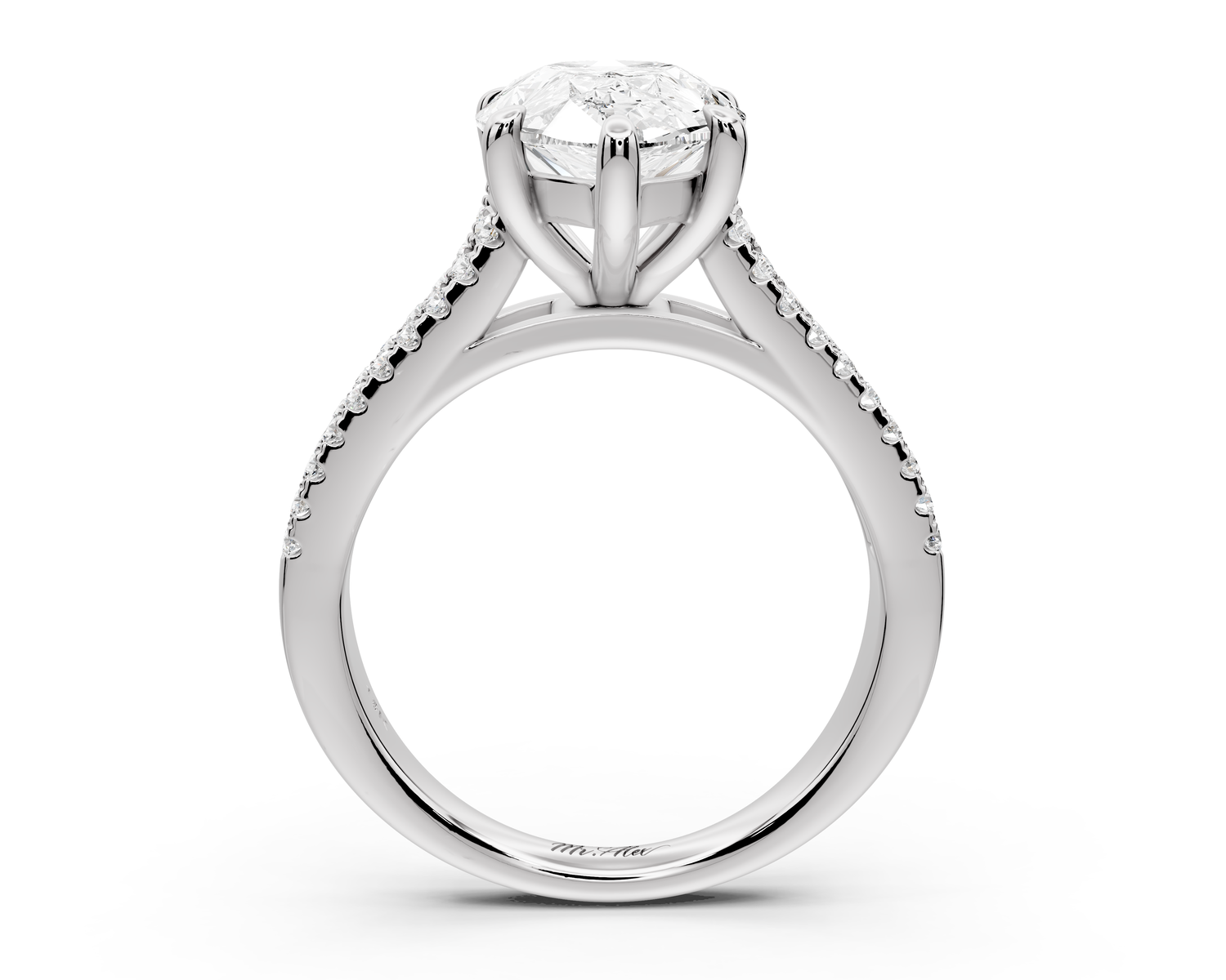 Estelle - 3ct 14k white gold pear diamond with emerald and round cut accent stones half band cathedral engagamengt ring