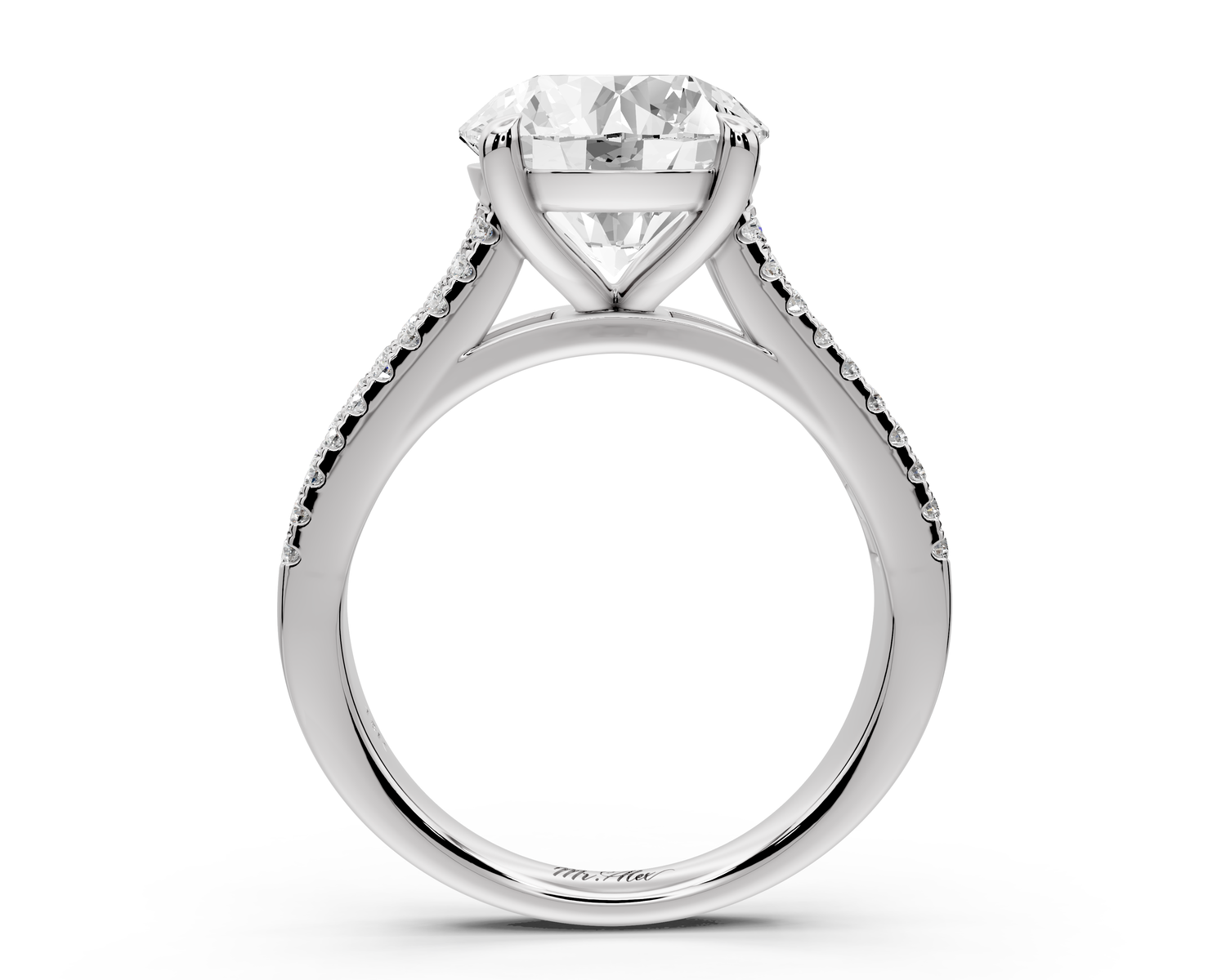 Estelle - 3ct 14k white gold round diamond with emerald and round cut accent stones half band cathedral engagamengt ring