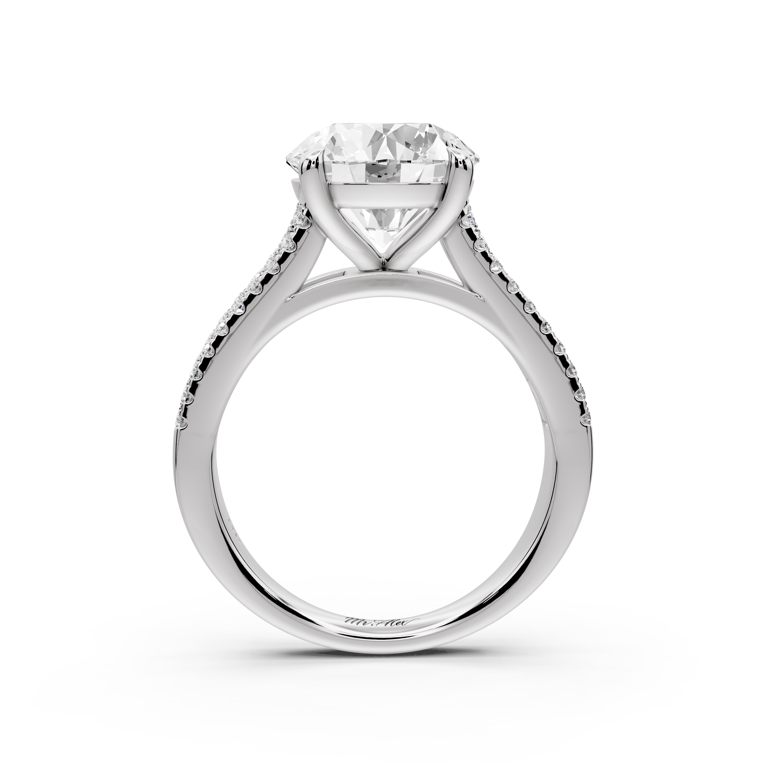 Estelle - 3ct 14k white gold round diamond with emerald and round cut accent stones half band cathedral engagement ring