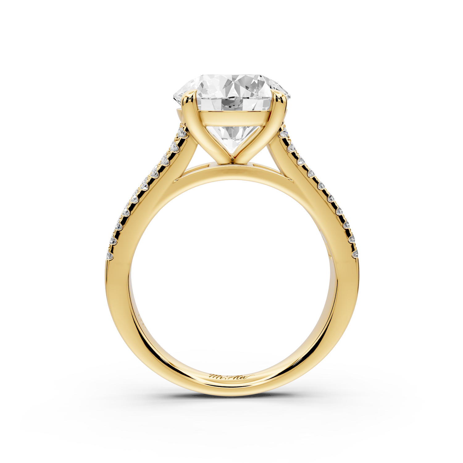 Estelle - 3ct 14k yellow gold round diamond with emerald and round cut accent stones half band cathedral engagement ring