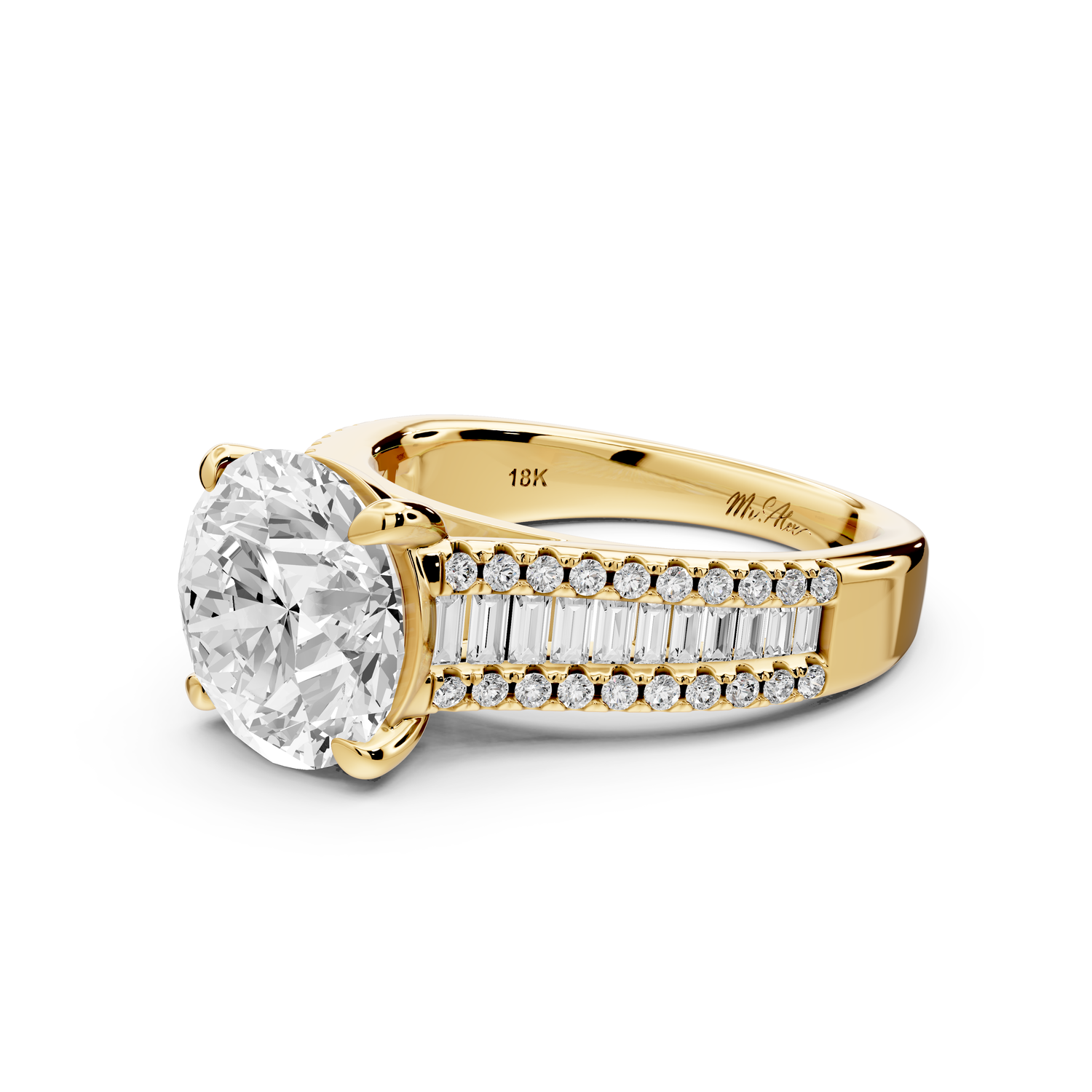 Estelle - 3ct 14k yellow gold round diamond with emerald and round cut accent stones half band cathedral engagement ring