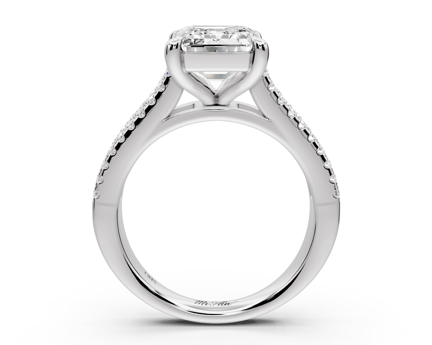 Estelle - 4ct 14k white gold emerald diamond with emerald and round cut accent stones half band cathedral engagamengt ring