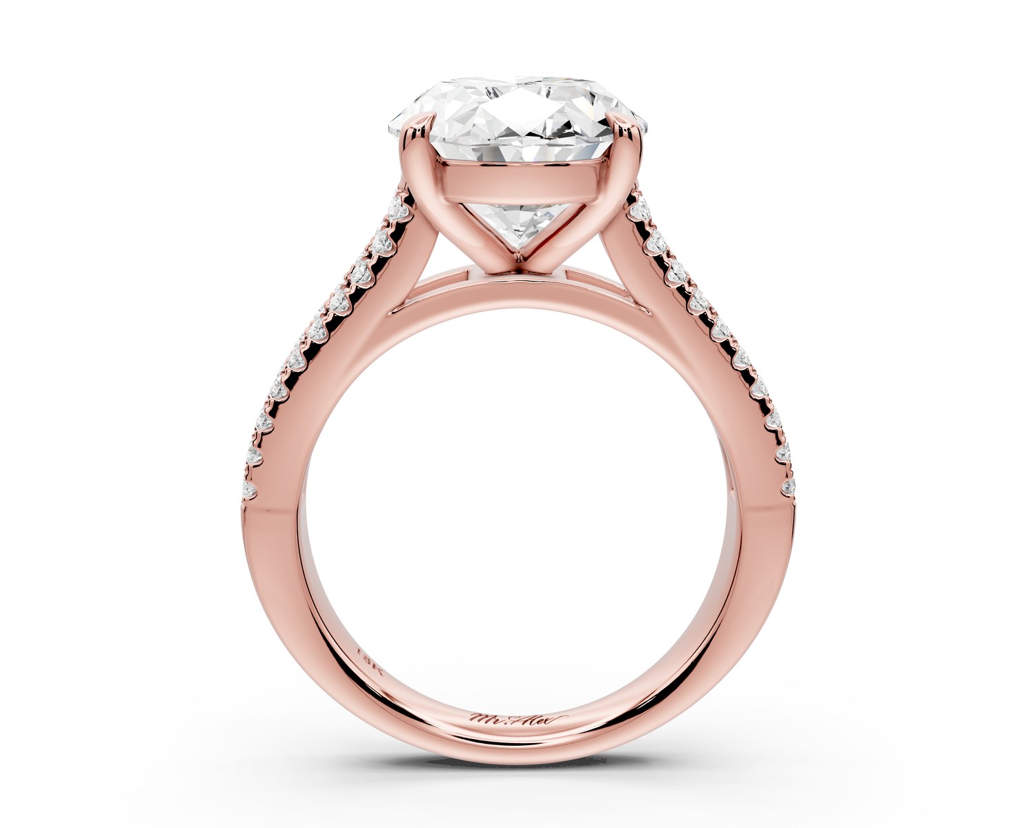 Estelle - 4ct 14k rose gold oval diamond with emerald and round cut accent stones half band cathedral engagamengt ring