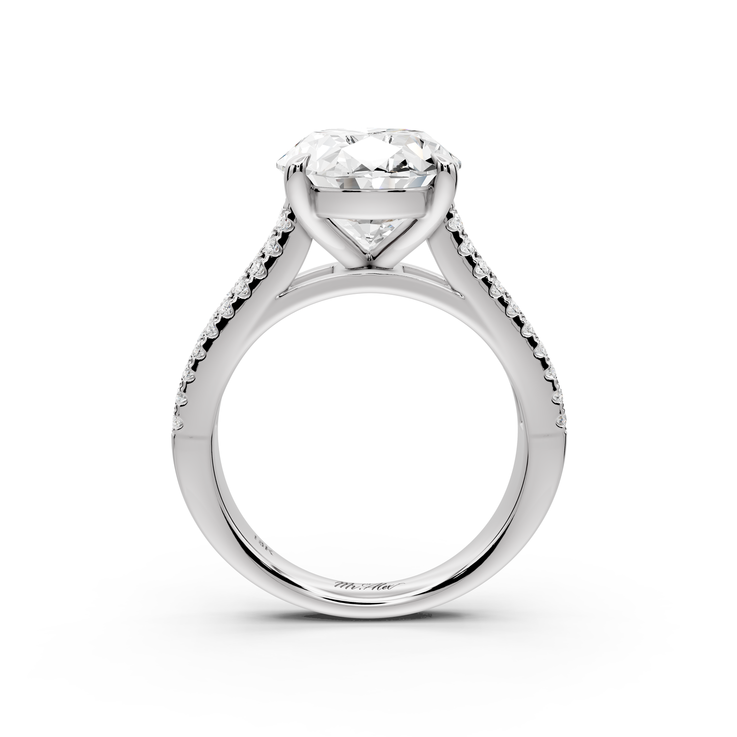 Estelle - 4ct 14k white gold oval diamond with emerald and round cut accent stones half band cathedral engagement ring