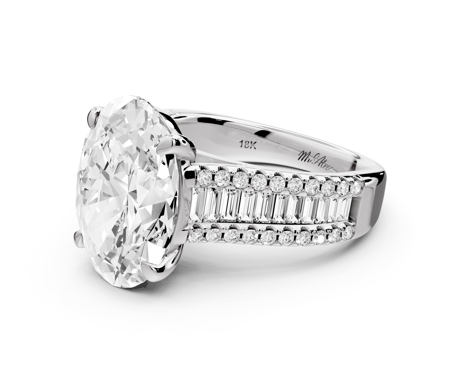 Estelle - 4ct 14k white gold oval diamond with emerald and round cut accent stones half band cathedral engagamengt ring