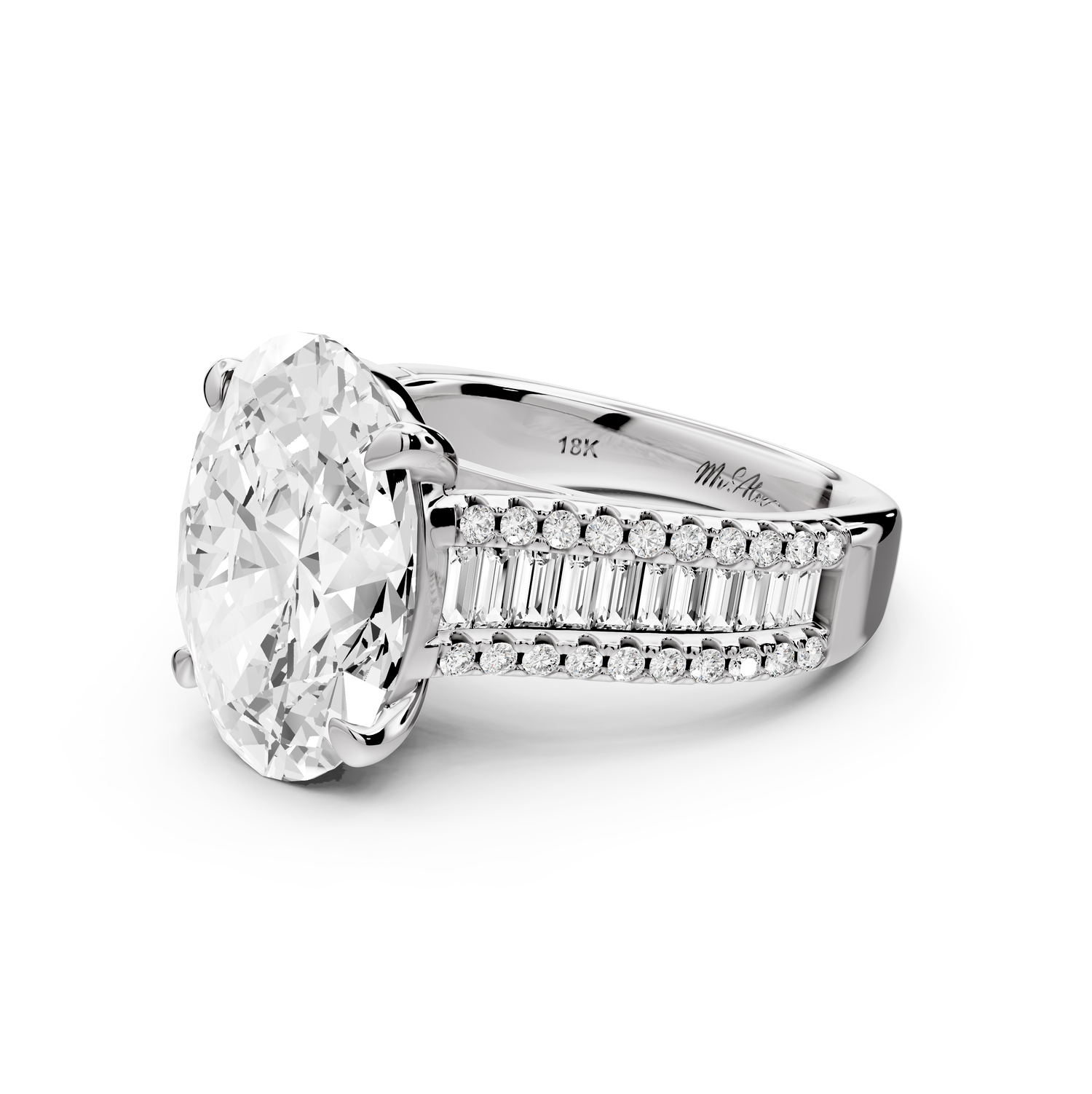 Estelle - 4ct 14k white gold oval diamond with emerald and round cut accent stones half band cathedral engagement ring