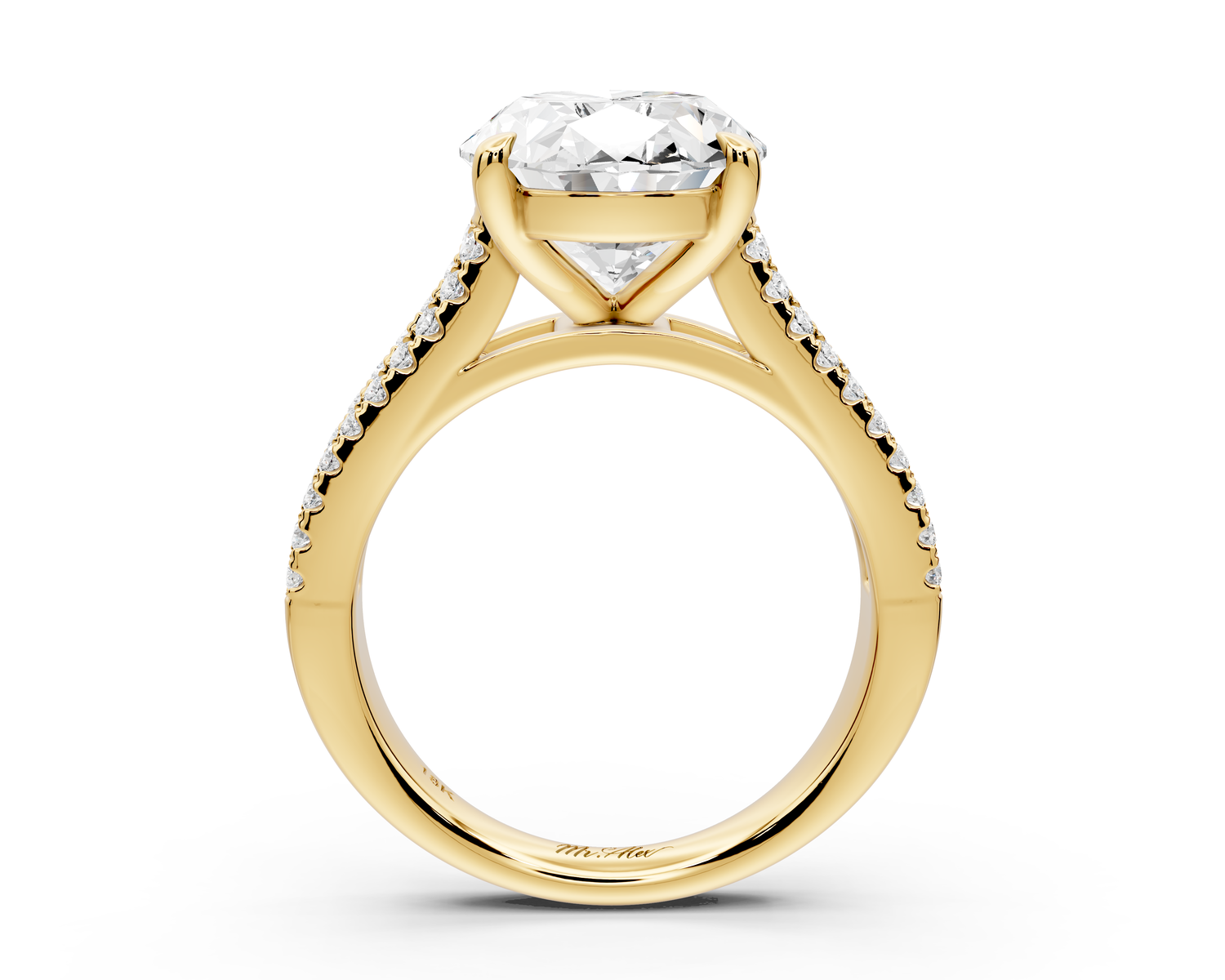 Estelle - 4ct 14k yellow gold oval diamond with emerald and round cut accent stones half band cathedral engagamengt ring