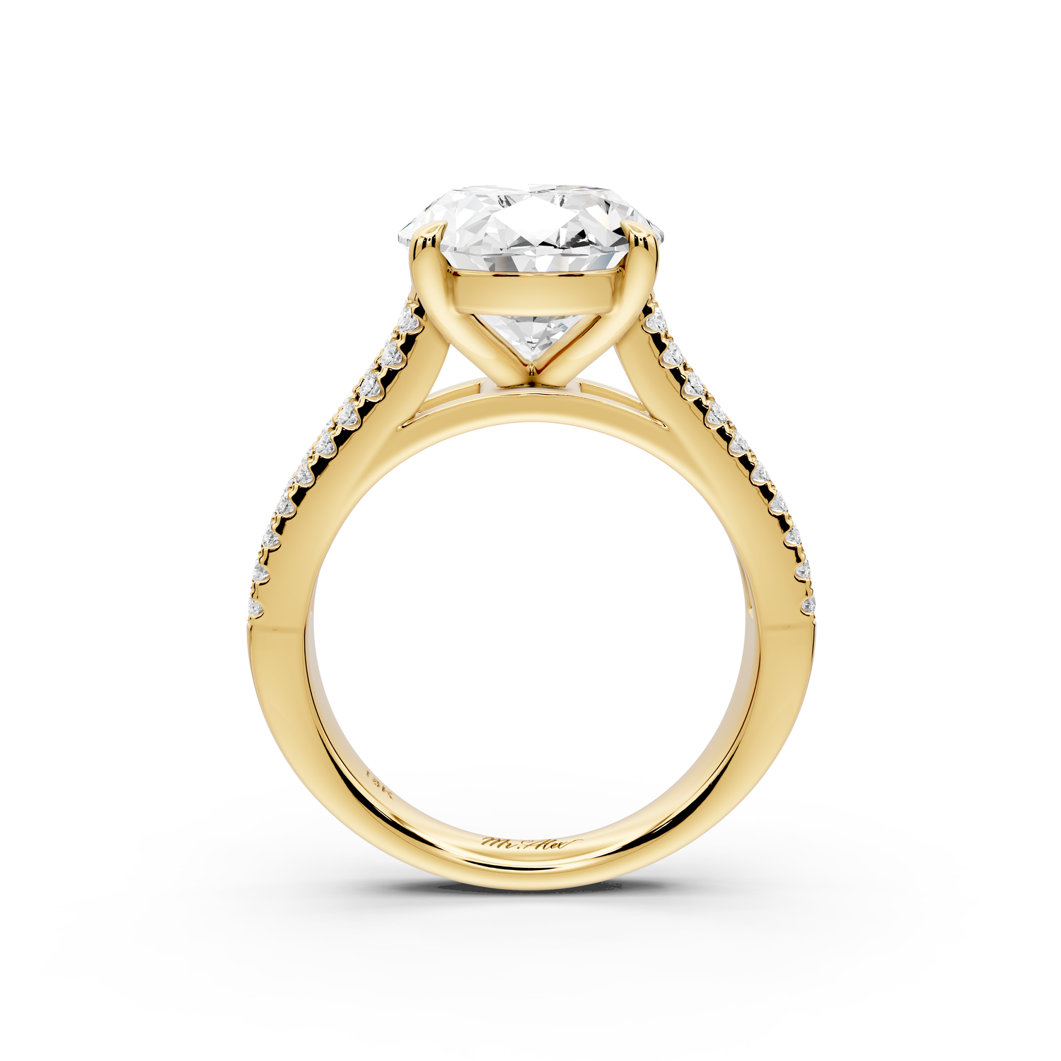 Estelle - 4ct 14k yellow gold oval diamond with emerald and round cut accent stones half band cathedral engagement ring
