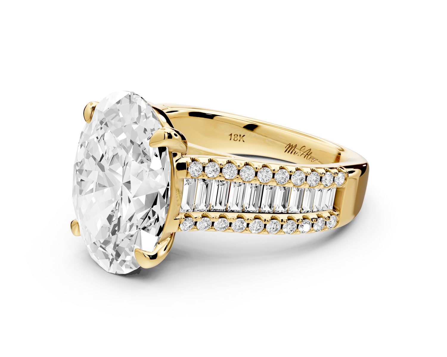 Estelle - 4ct 14k yellow gold oval diamond with emerald and round cut accent stones half band cathedral engagamengt ring