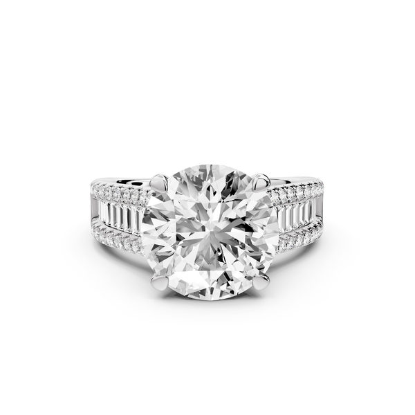 Estelle - 4ct 14k white gold round diamond with emerald and round cut accent stones half band cathedral engagement ring