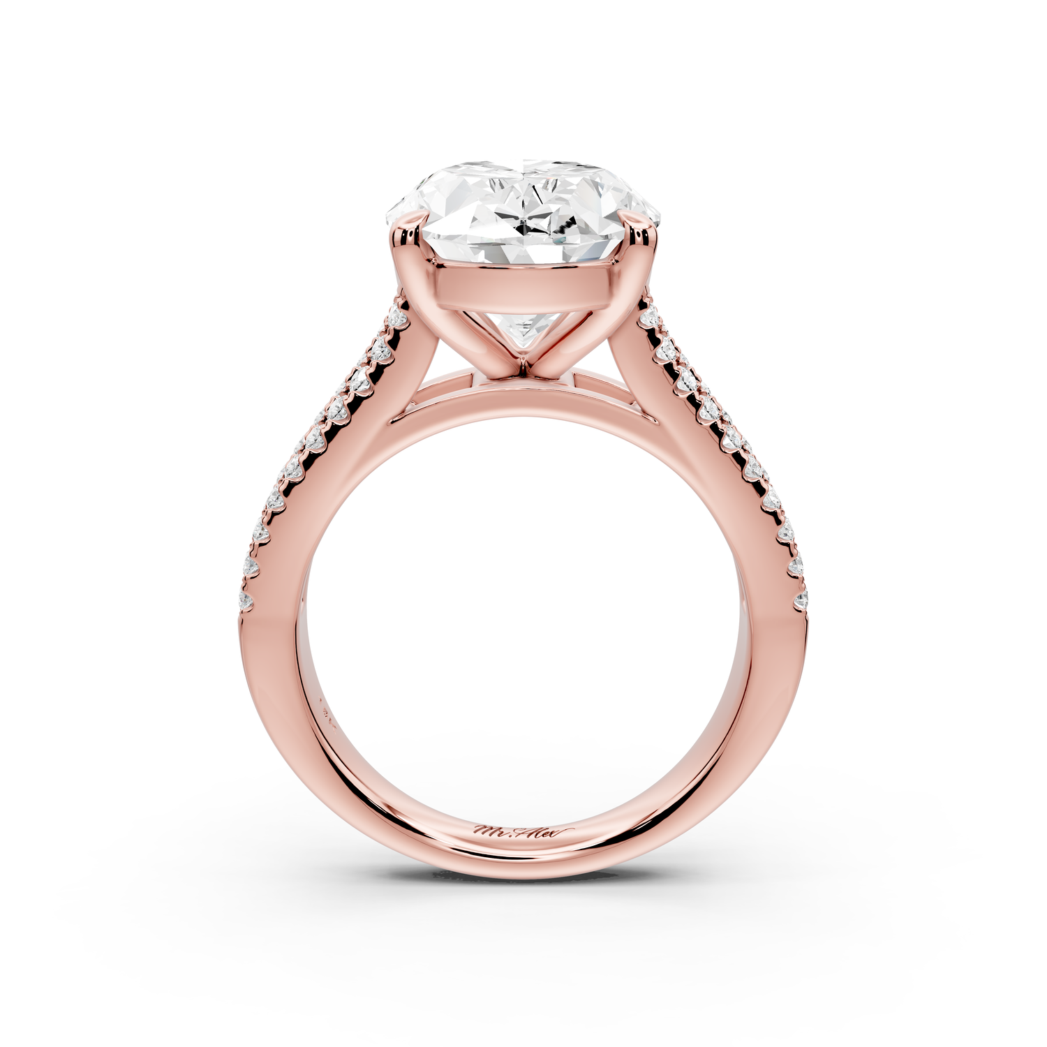 Estelle - 5ct 14k rose gold oval diamond with emerald and round cut accent stones half band cathedral engagement ring