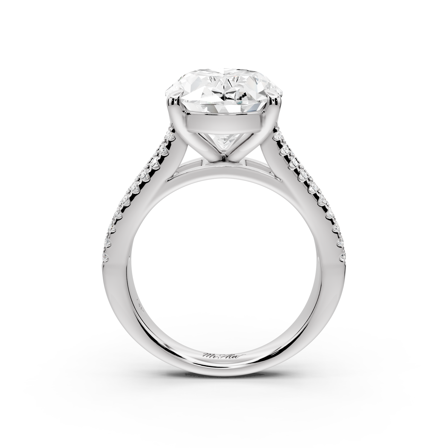 Estelle - 5ct 14k white gold oval diamond with emerald and round cut accent stones half band cathedral engagement ring