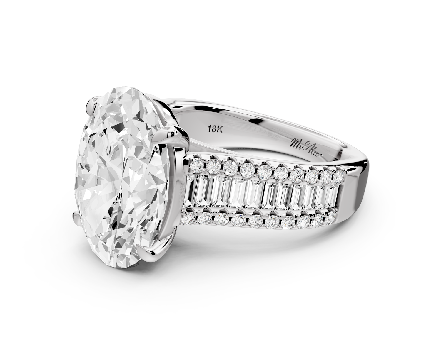 Estelle - 5ct 14k white gold oval diamond with emerald and round cut accent stones half band cathedral engagamengt ring