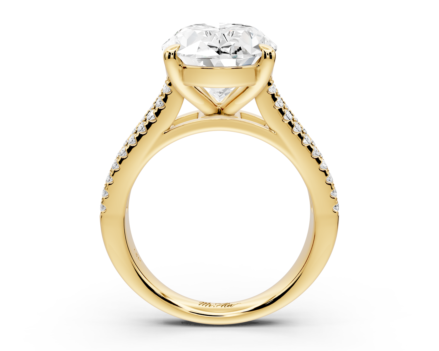 Estelle - 5ct 14k yellow gold oval diamond with emerald and round cut accent stones half band cathedral engagement ring
