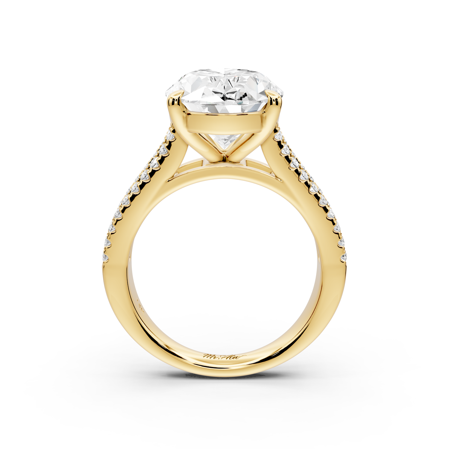 Estelle - 5ct 14k yellow gold oval diamond with emerald and round cut accent stones half band cathedral engagement ring