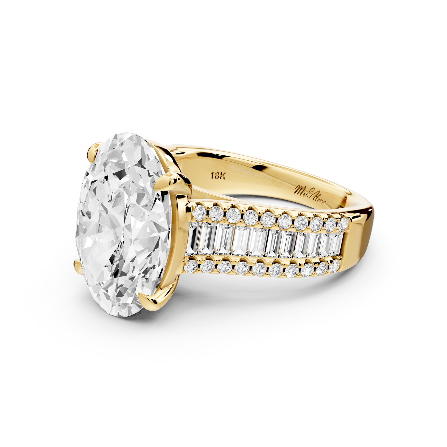 Estelle - 5ct 14k yellow gold oval diamond with emerald and round cut accent stones half band cathedral engagement ring