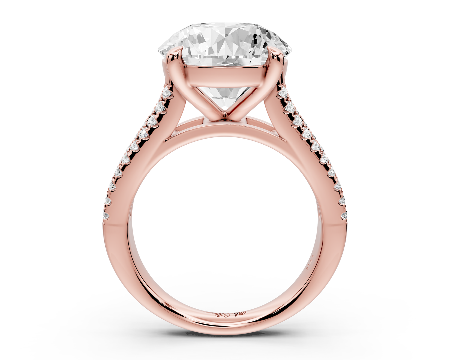 Estelle - 5ct 14k rose gold round diamond with emerald and round cut accent stones half band cathedral engagamengt ring