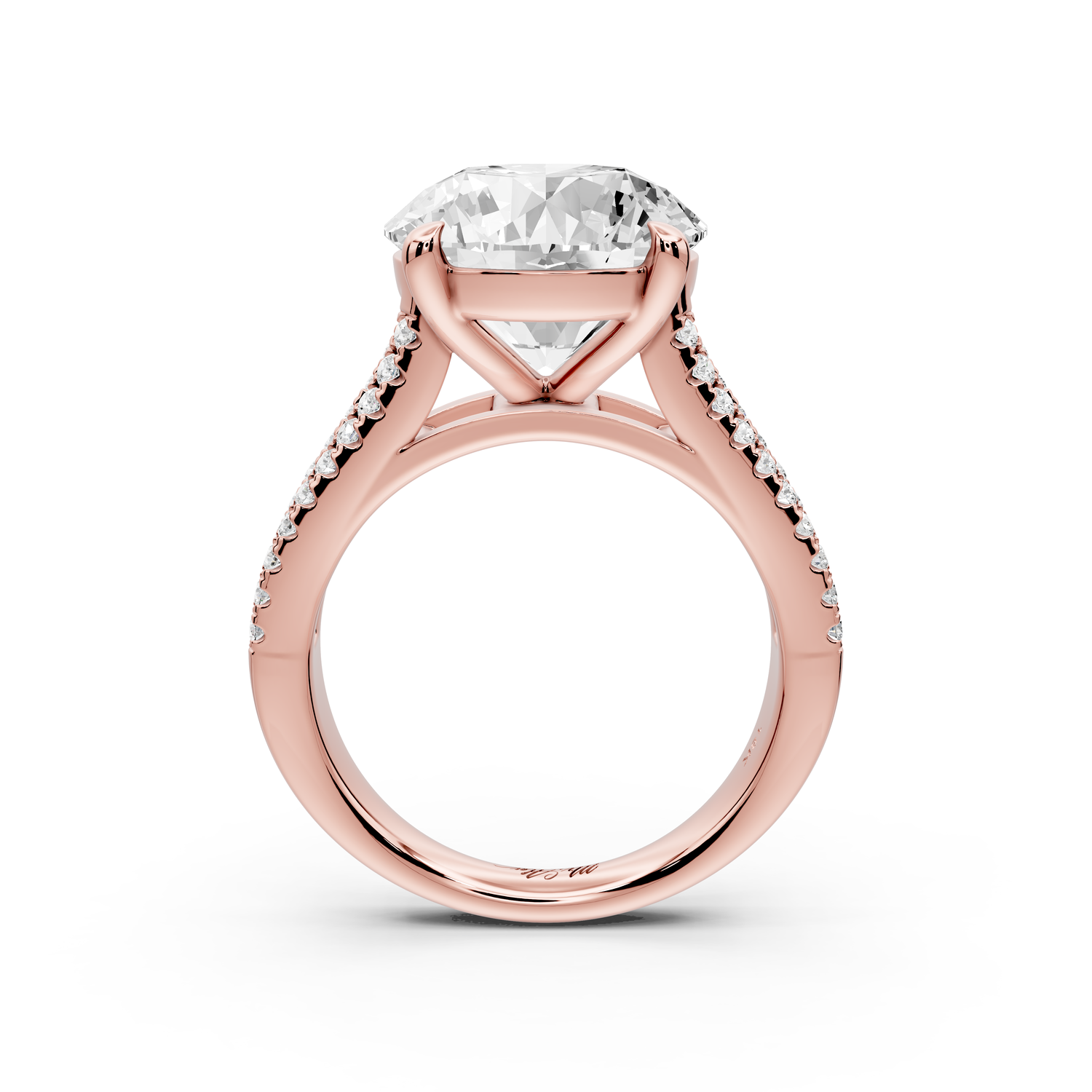 Estelle - 5ct 14k rose gold round diamond with emerald and round cut accent stones half band cathedral engagement ring