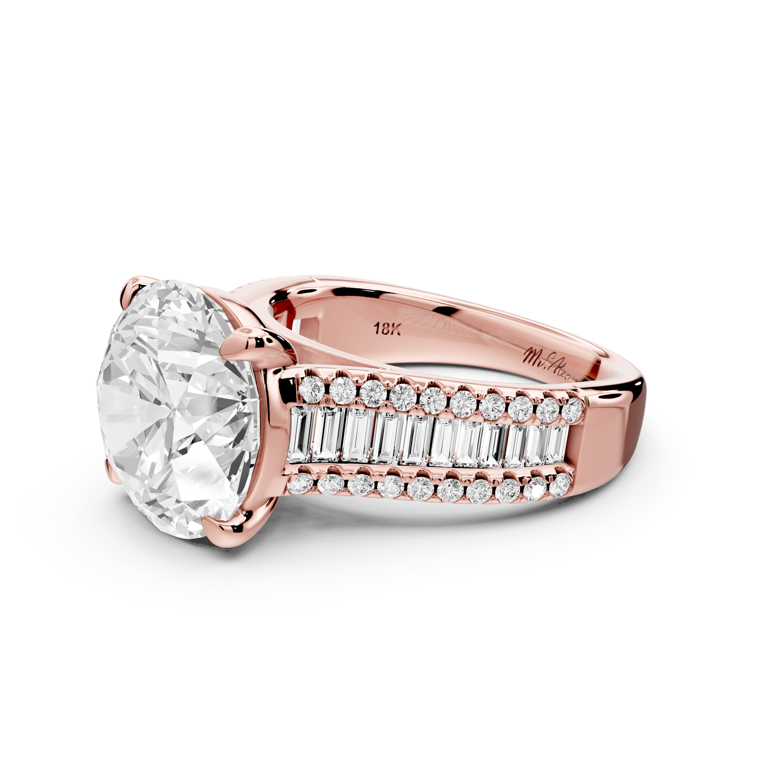 Estelle - 5ct 14k rose gold round diamond with emerald and round cut accent stones half band cathedral engagement ring