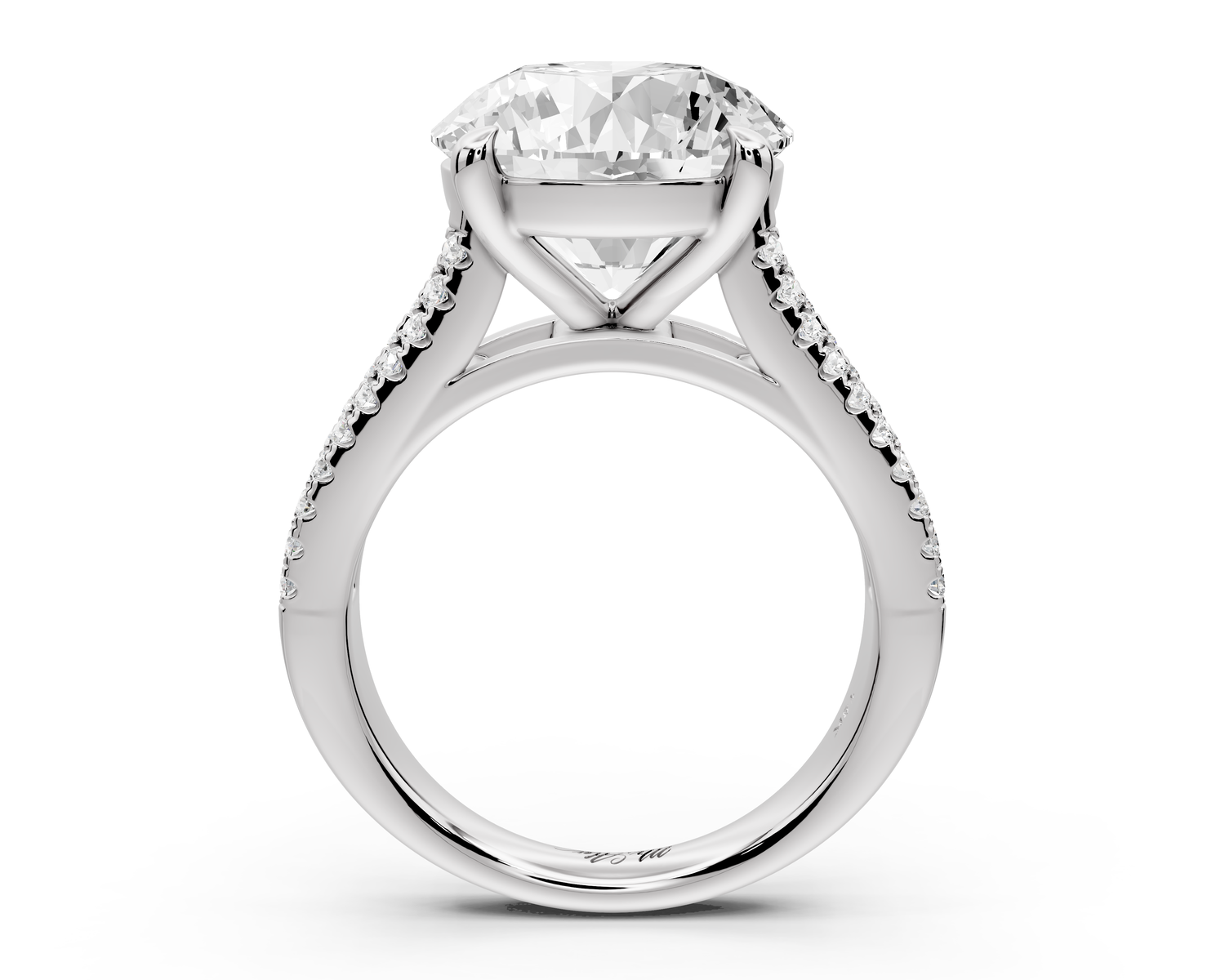 Estelle - 5ct 14k white gold round diamond with emerald and round cut accent stones half band cathedral engagement ring
