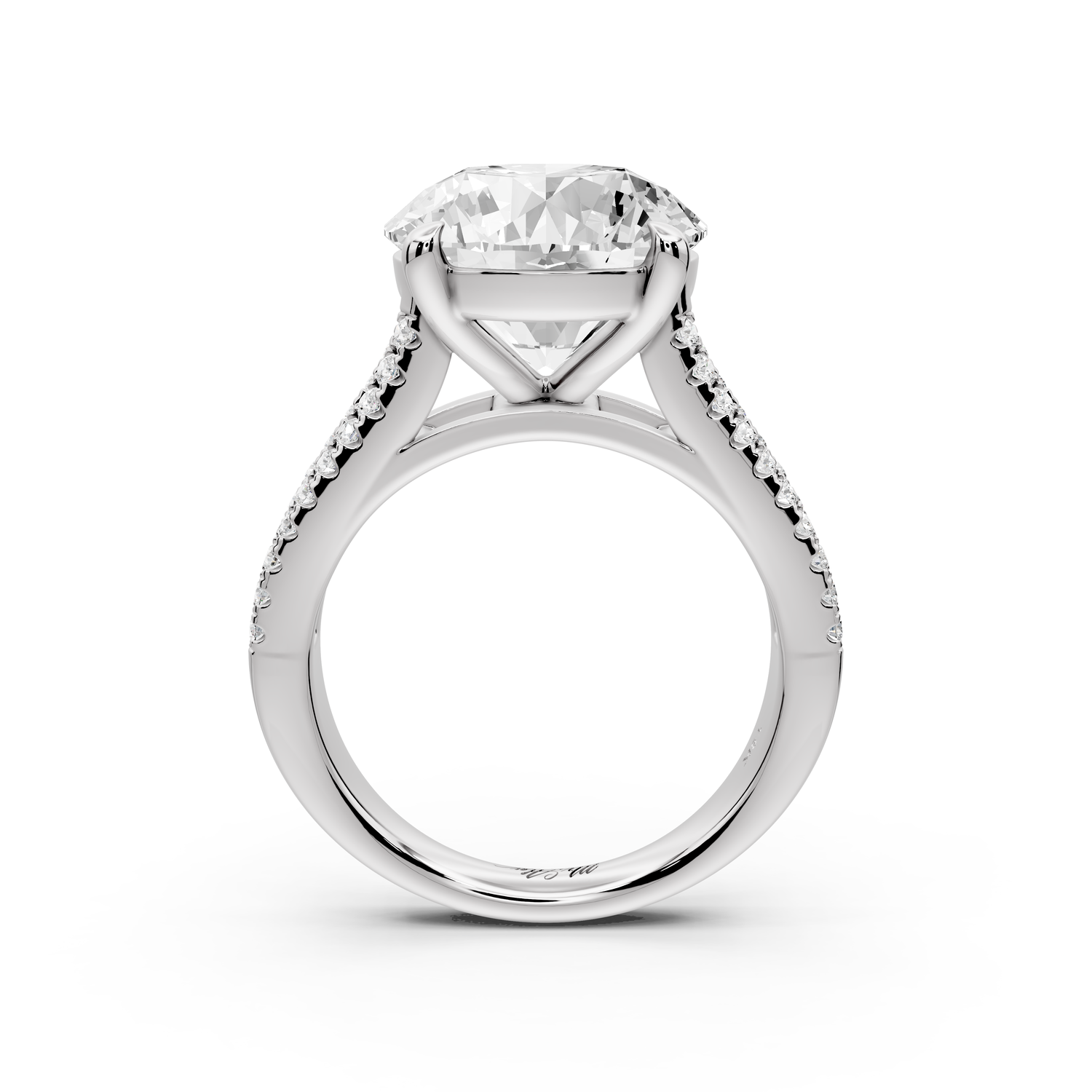 Estelle - 5ct 14k white gold round diamond with emerald and round cut accent stones half band cathedral engagement ring