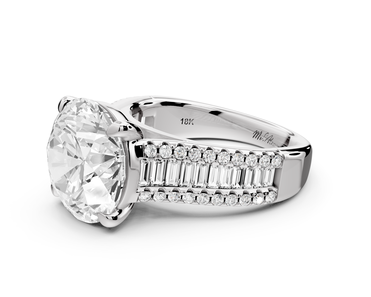 Estelle - 5ct 14k white gold round diamond with emerald and round cut accent stones half band cathedral engagement ring