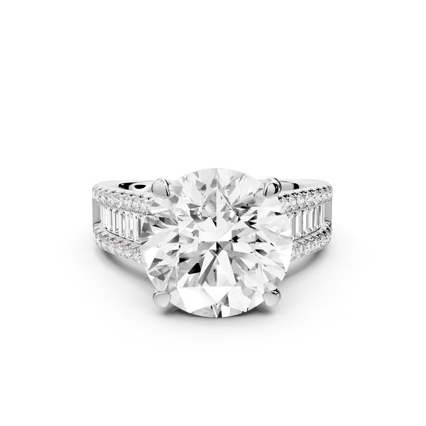 Estelle - 5ct 14k white gold round diamond with emerald and round cut accent stones half band cathedral engagement ring